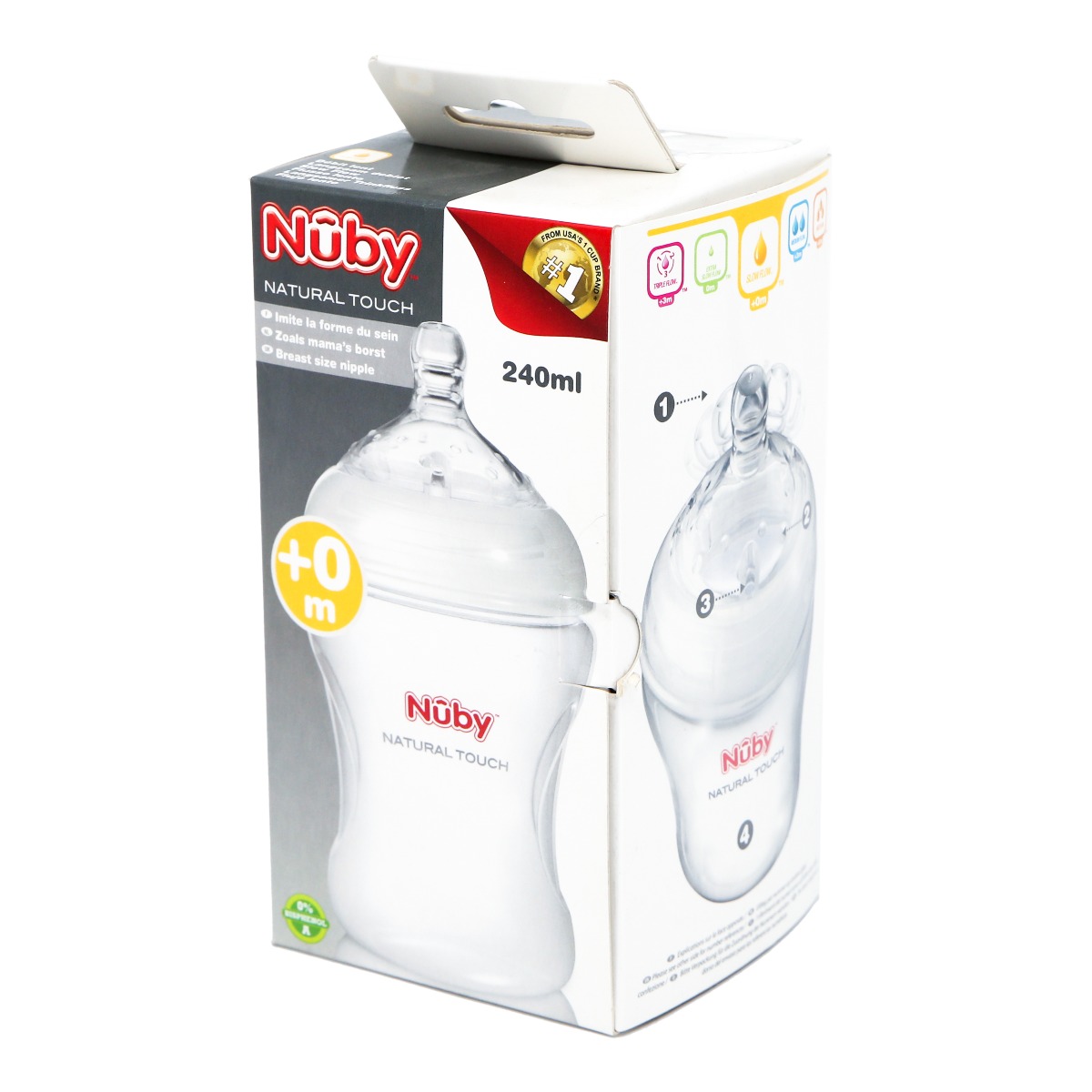 Nuby - ნუბი ბოთლი საწოვარით 240მლ 0+ 7028*