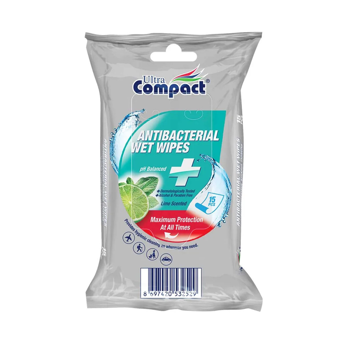 Ultra Compact - ულტრა კომპაქტი სველი ხელსახოცი ანტიბაქტერიული 15 ცალი 2529