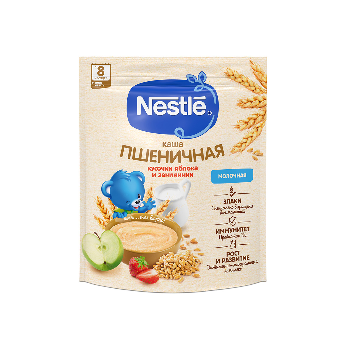 Nestle - ნესტლე რძიანი ფაფა ხორბალი, ვაშლი და მარწყვი 3519