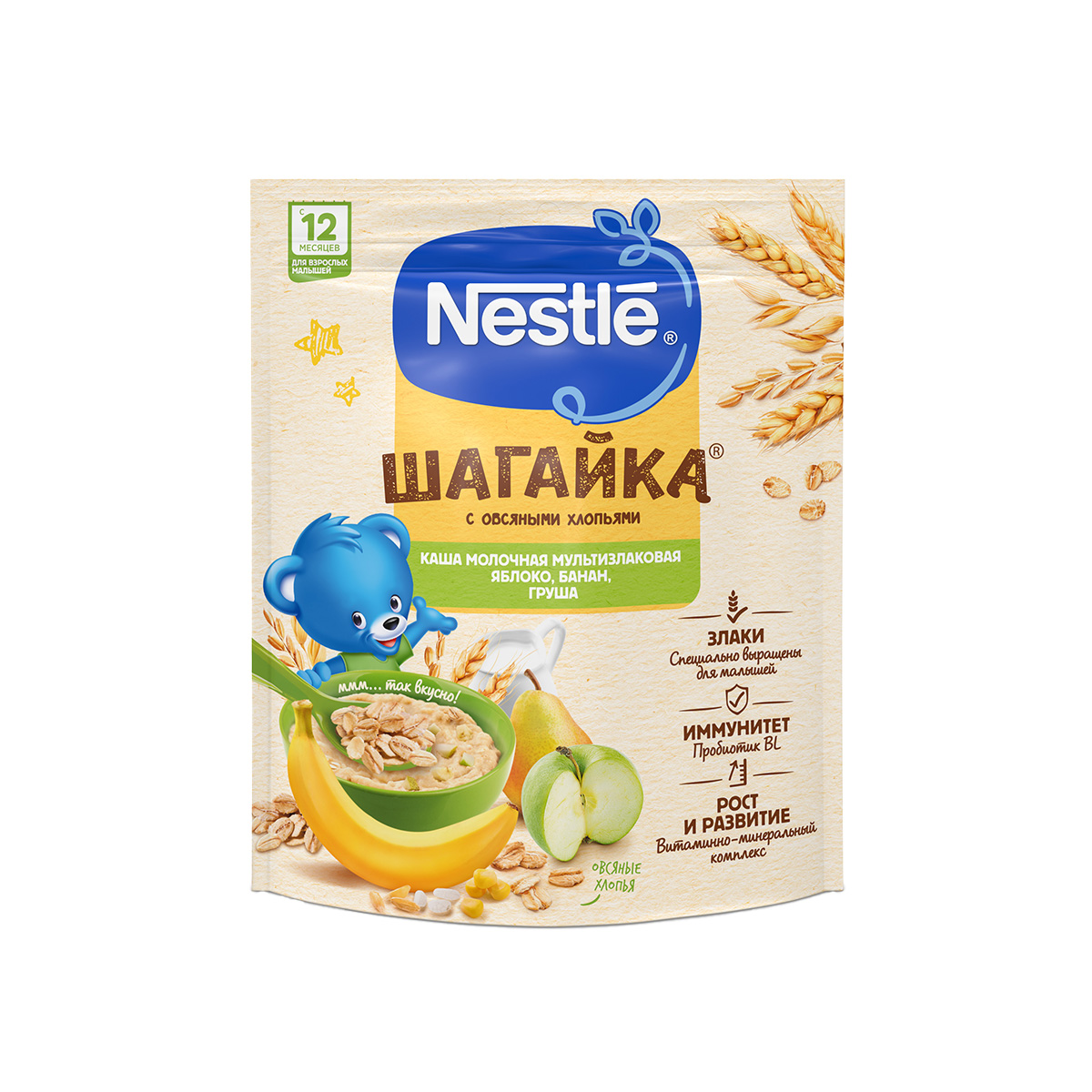 Nestle - ნესტლე რძიანი ფაფა 5 მარცვალი ვაშლი, ბანანი და მსხალი 3526