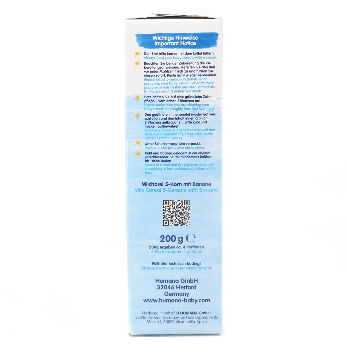 Humana - ჰუმანა 5 სახეობის მარცვლეულის რძიანი ფაფა ბანანით 200გ 5542 4