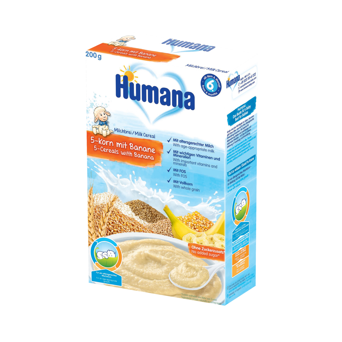 Humana - ჰუმანა 5 სახეობის მარცვლეულის რძიანი ფაფა ბანანით 200გ 5542