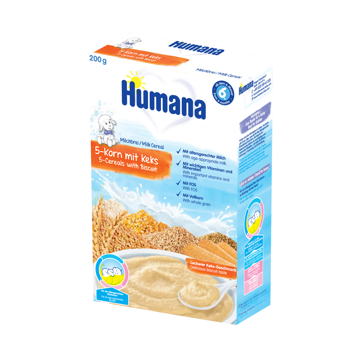 Humana - ჰუმანა 5 სახეობის მარცვლეულის რძიანი ფაფა კექსით 200გ 5559