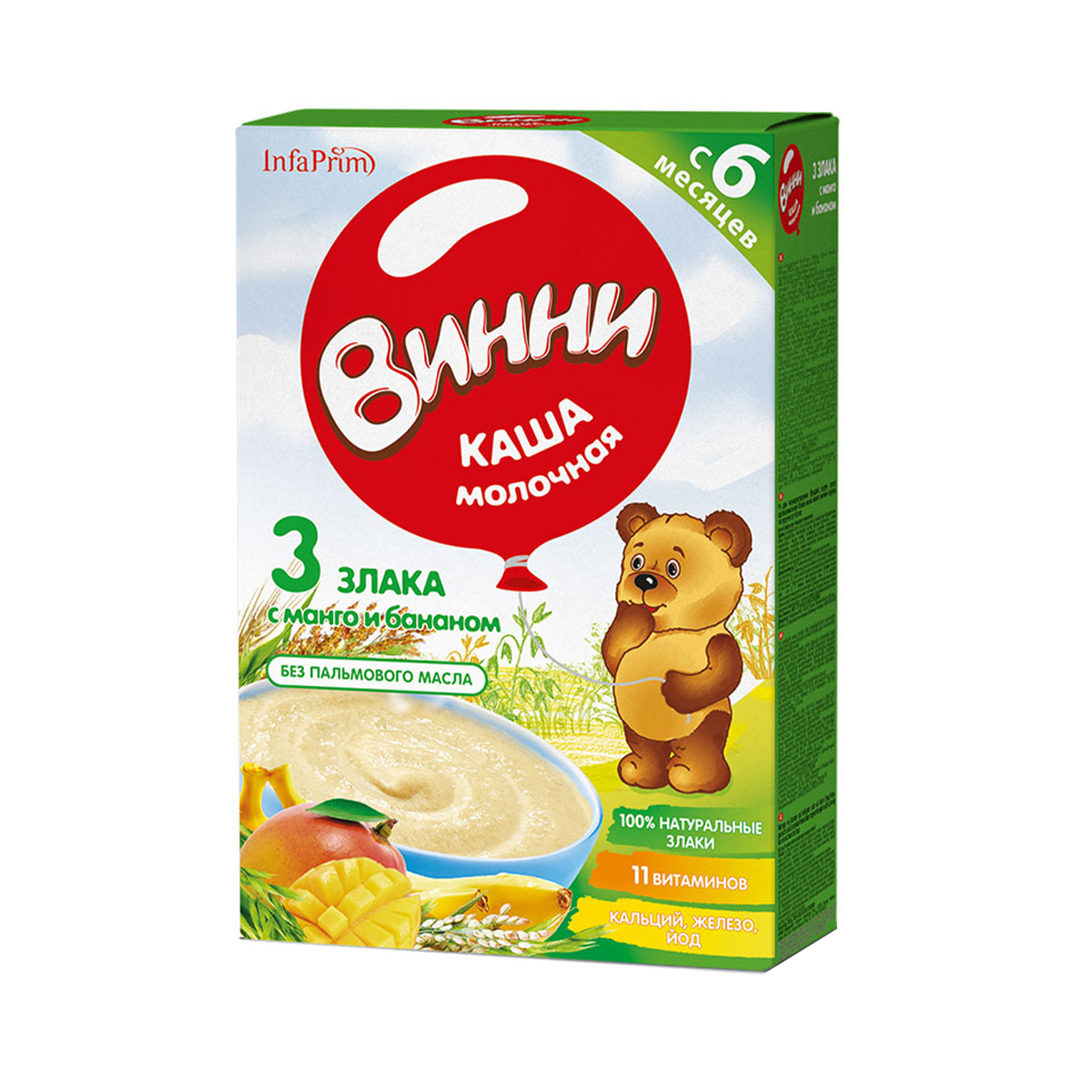 ვინი რძიანი ფაფა 3 მარცვალი ხილით მანგო და ბანანი 4879