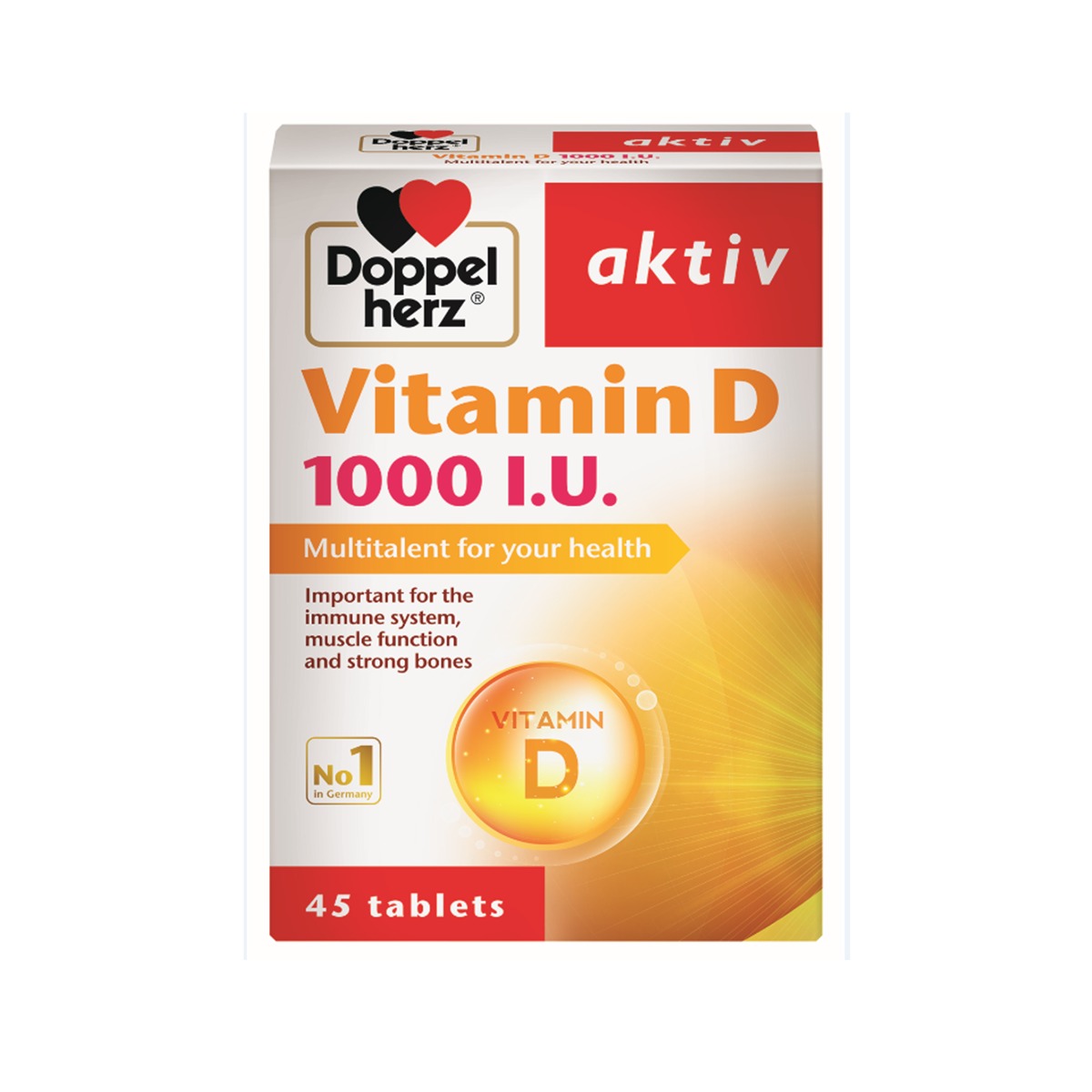 Doppelherz Aktiv - დოპელჰერც აქტივი ვიტD1000ს.ე.ტ 45 ცალი