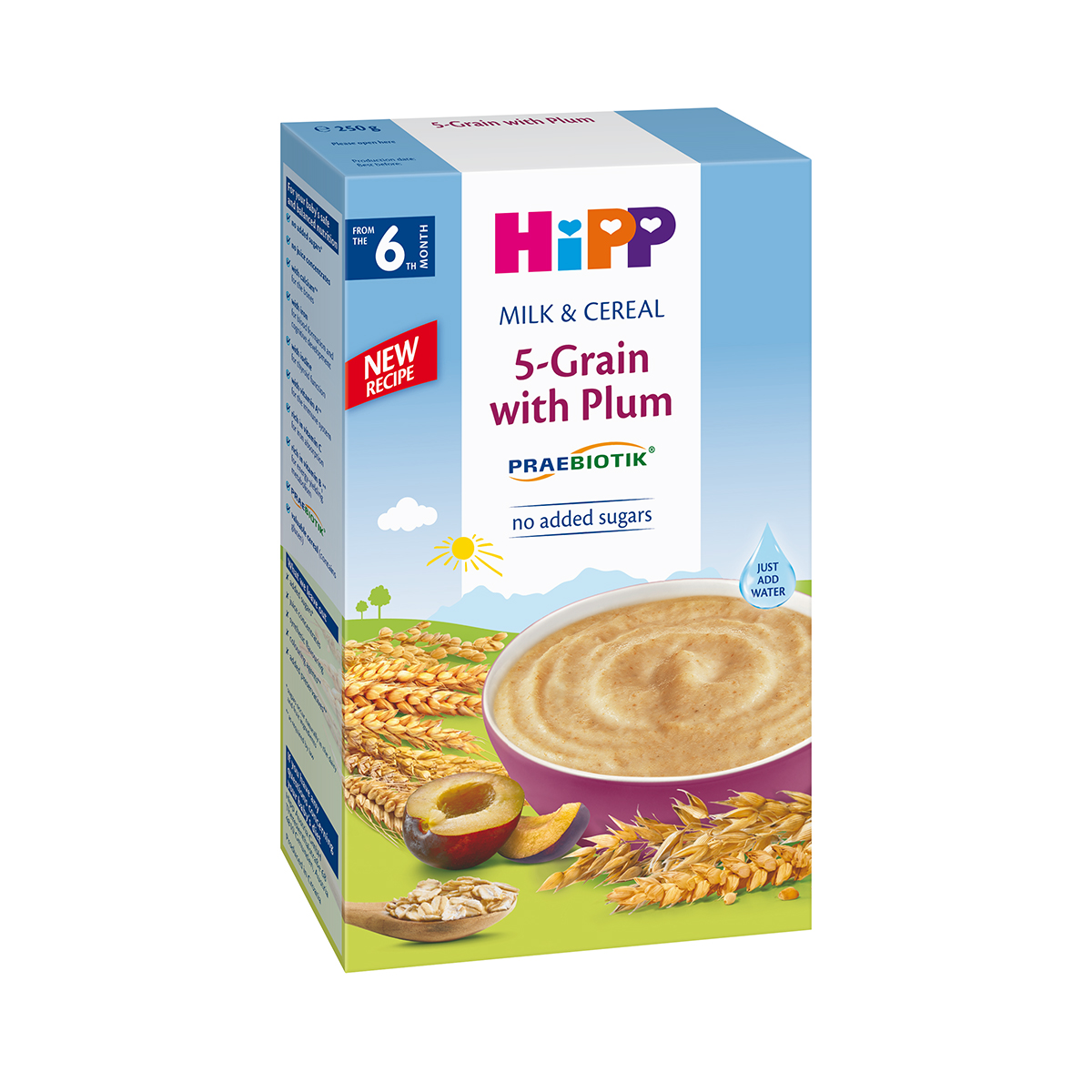 HIPP - ჰიპი რძიანი ფაფა 5 მარცვალი ქლიავით შაქრის გარეშე 2918-02