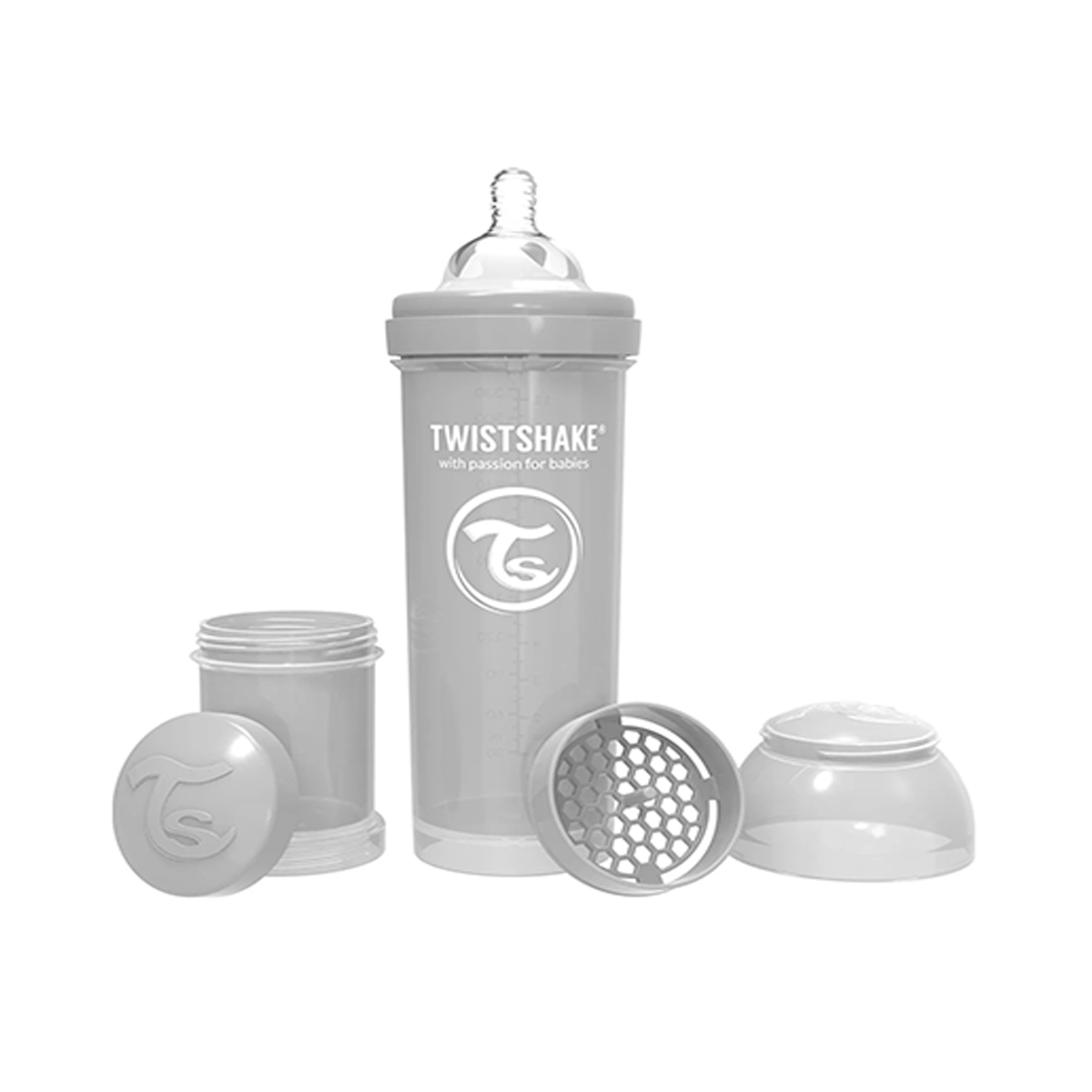Twistshake - თვისთშეიქი ბოთლი ანტიკოლიკი ნაცრისფერი 330მლ 2667 2