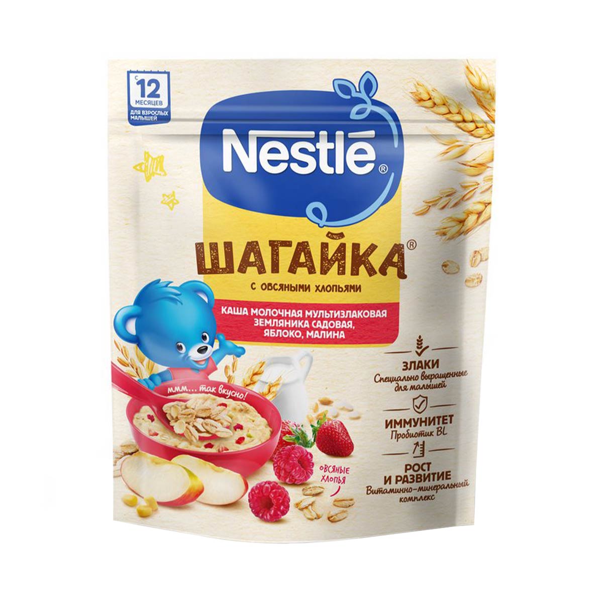 Nestle - ნესტლე რძიანი ფაფა ვაშლი, მარწყვი და ჟოლო 190გ 3533