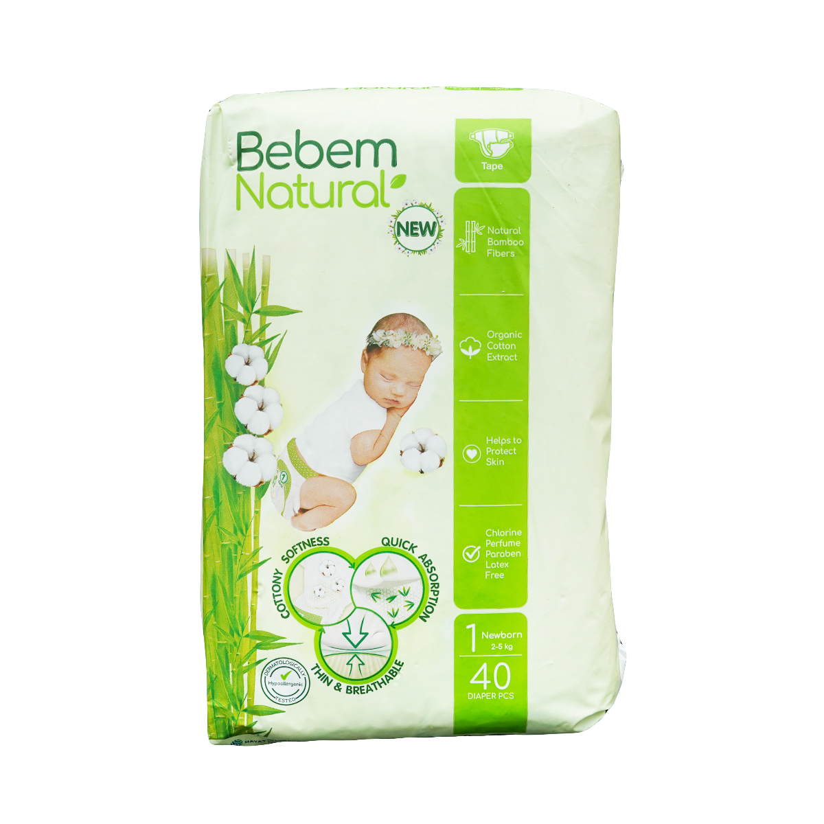 Bebem Natural - ბებემ ნეიჩერალს ბავშვის საფენები 2-5 კგ 40 ცალი 9462 2