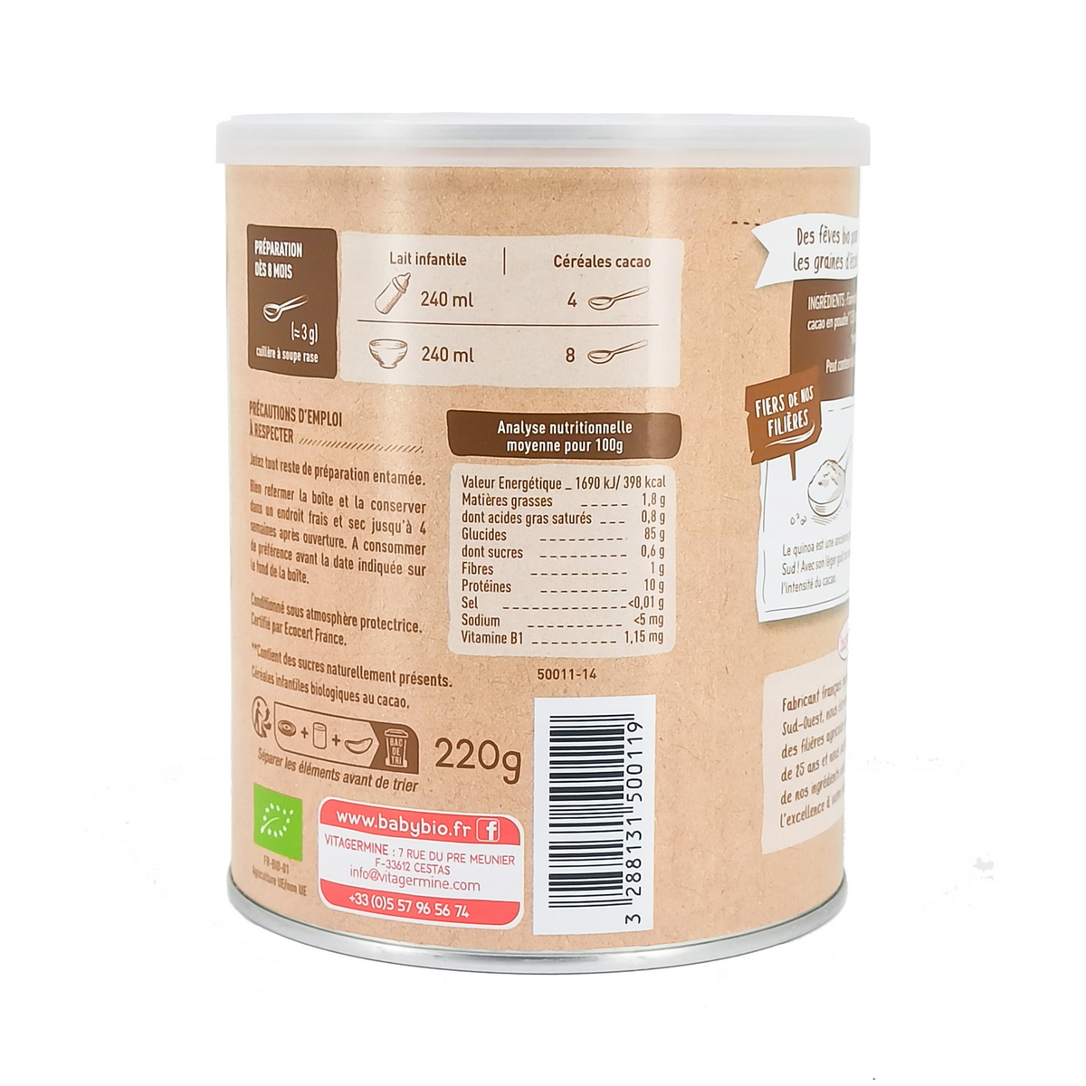 BabyBio - ბეიბი ბიო ურძეო ფაფა ქინოა და ბრინჯი კაკაოთი 0119 2