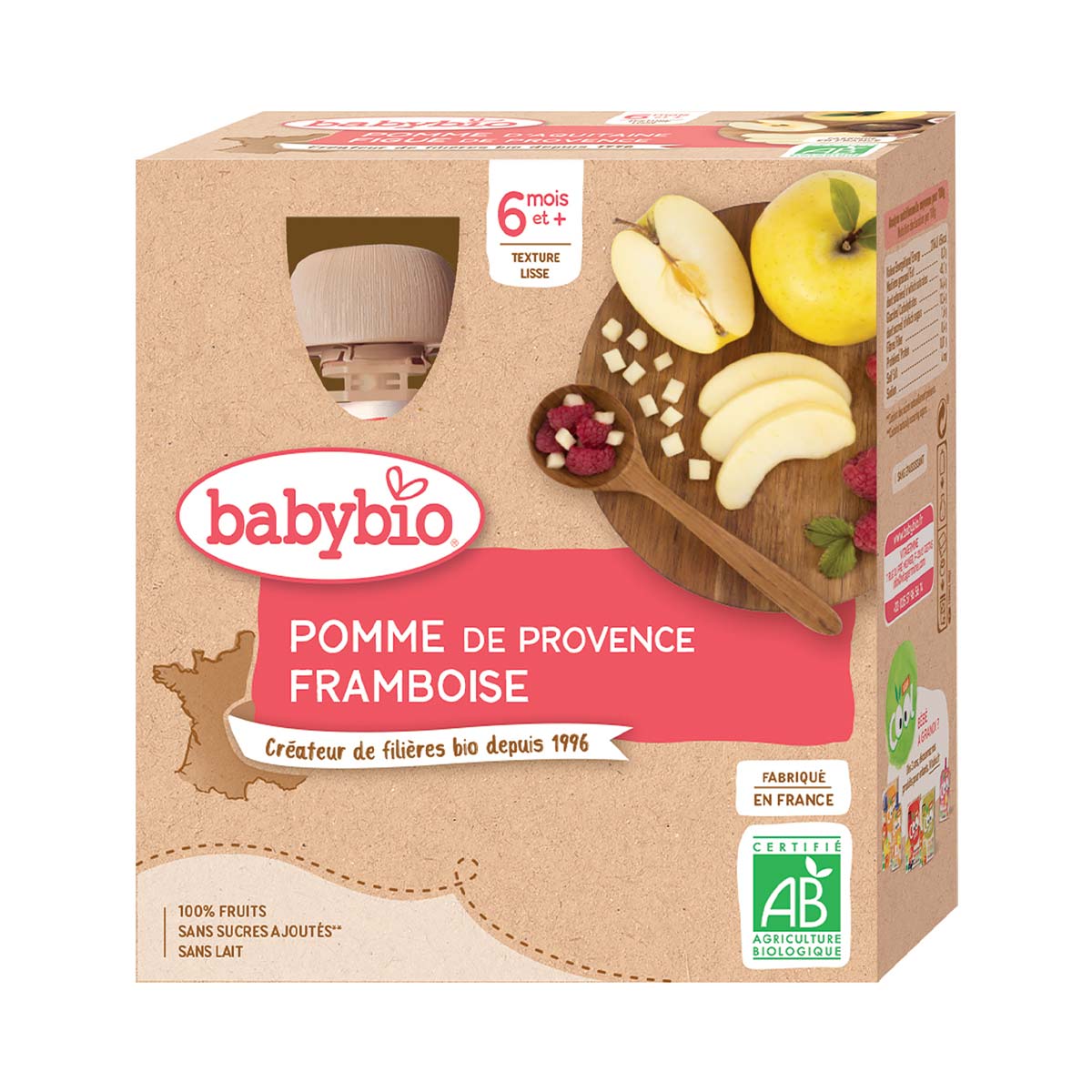 BabyBio - ბეიბი ბიო ხილფაფა ჟოლო და ვაშლი 4 ცალი 0160