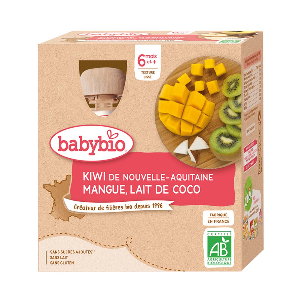 BabyBio - ბეიბი ბიო ხილფაფა კივი მანგო და ქოქოსი 4 ცალი 0238