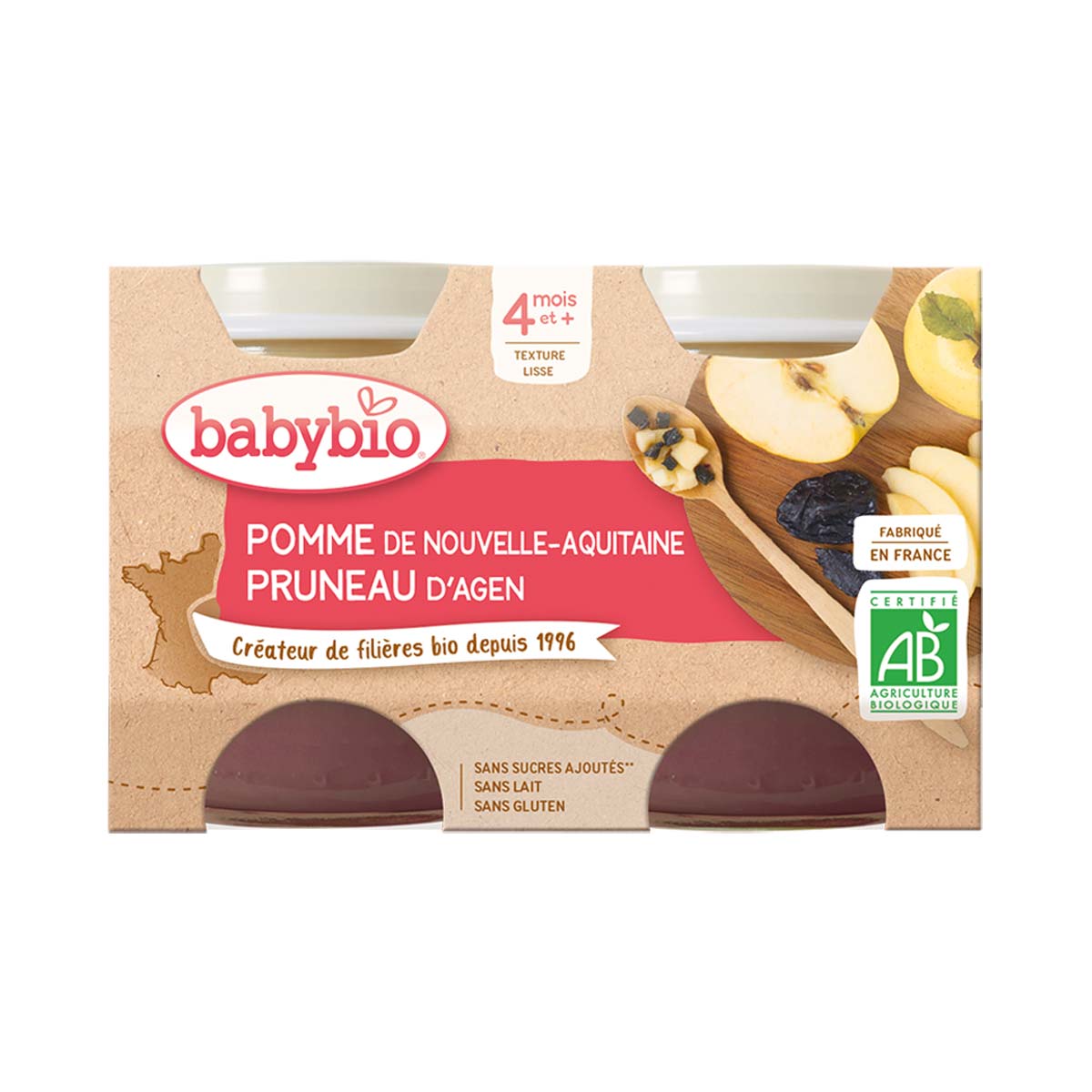 BabyBio - ბეიბი ბიო კონფიტური ქლიავი და ვაშლი 2 ცალი 0767