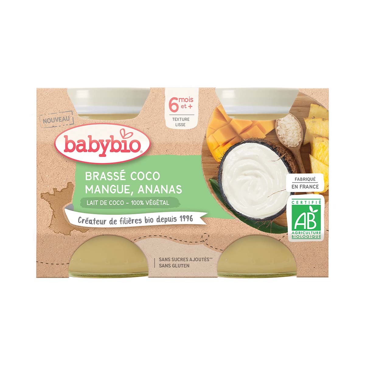 BabyBio - ბეიბი ბიო ფრანგული იოგურტი ქოქოსით 2 ცალი 0910