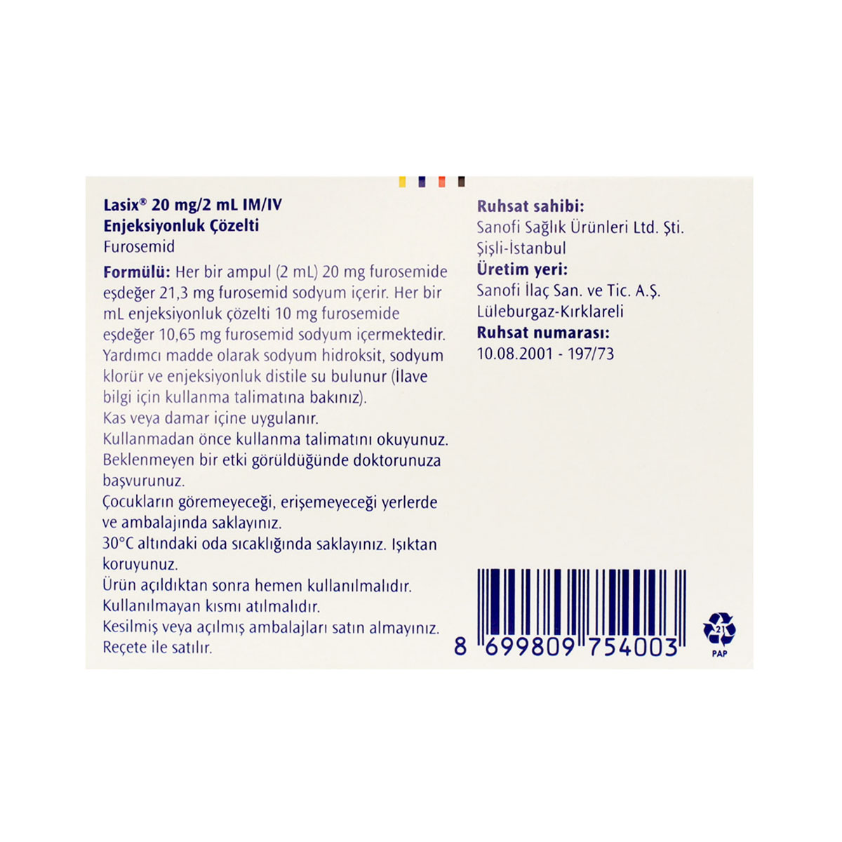 Lasix - ლაზიქსი 20მგ/2მლ 2მლ 5 ამპულა 2