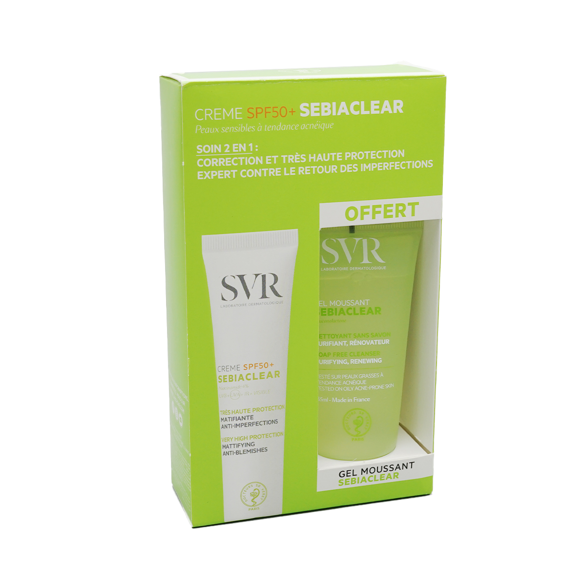 SVR - ესვიერი ნაკრები Sebiaclear კრემი SPF50+ და დასაბანი გელი 3488