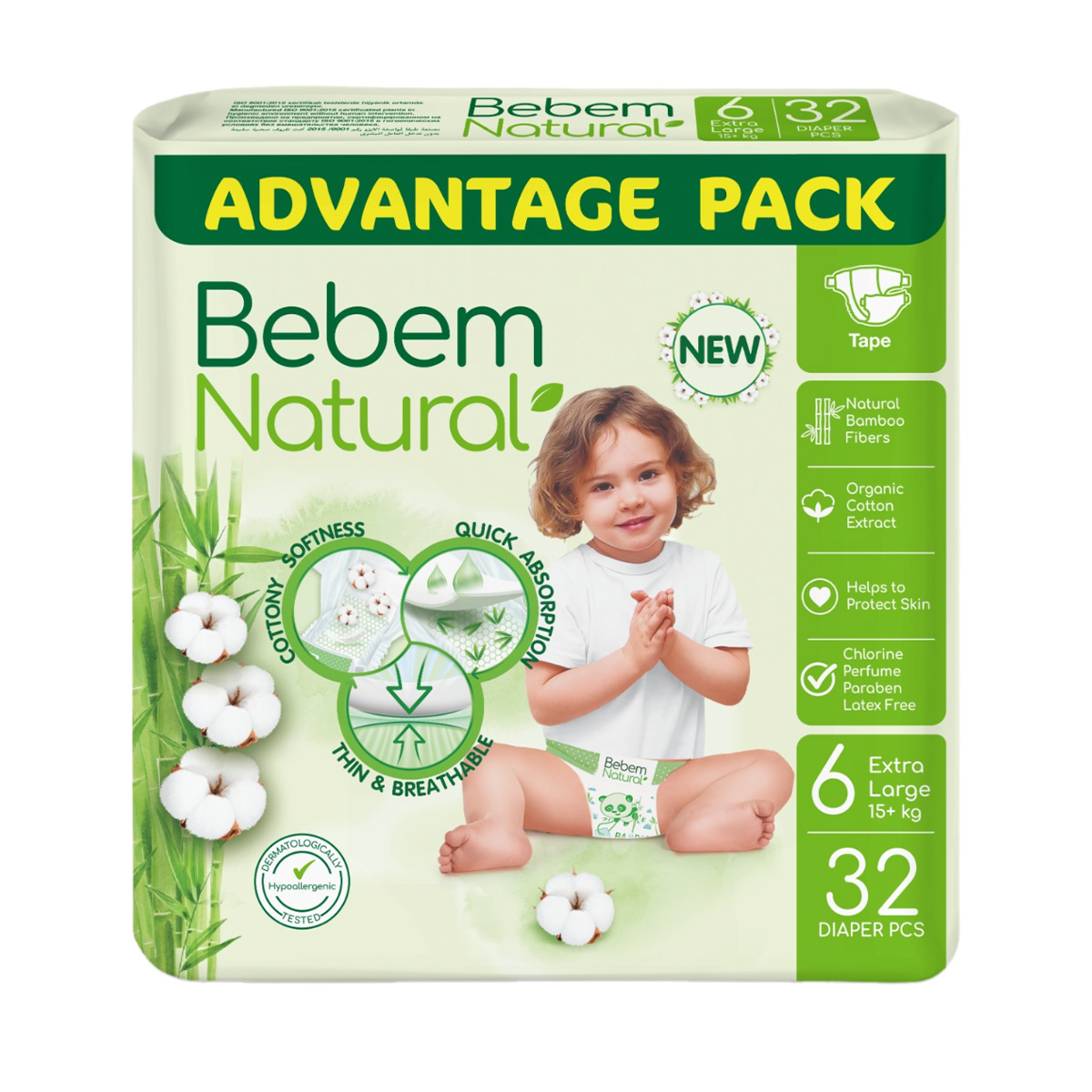 Bebem Natural - ბებემ ნეიჩერალს ბავშვის საფენები 15+ კგ 32 ცალი 1982