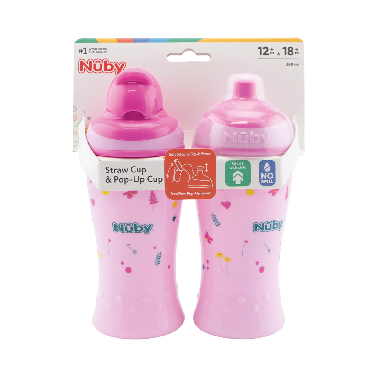 წყლის ჭიქა + ჭიქა საწოვარა 360 მლ 4368 ნუბი - Nuby