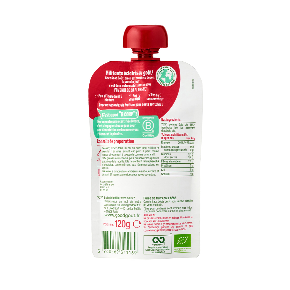 Good gout - გუდ გოუტი პაუჩი ვაშლი და ჟოლო 120 გრ. 1169 2