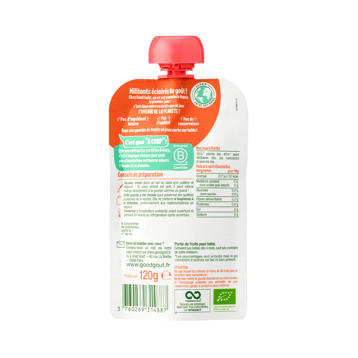 Good gout - გუდ გოუტი პაუჩი მსხალი და ატამი 120 გრ. 4887 2