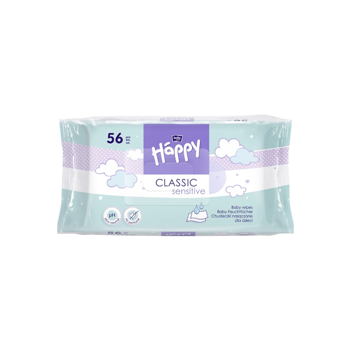 საბავშვო სველი ხელსაწმენდი classic sensitive, 56 ცალი. 1717 ბელა ჰეფი - Bella Happy